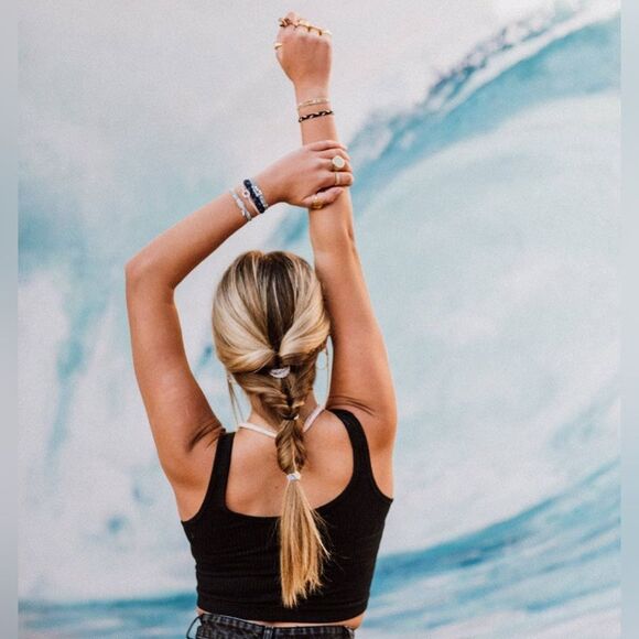 NWT K’Lani Dream Women's 5 Hair Ties/Bracelets with Natural & Blue Tones- Size M - Picture 3 of 5